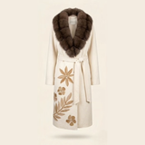HAND EMBROIDERED ITALIAN CASHMERE COAT W/DETACHABLE RUSSIAN SABLE COLLAR
