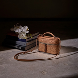 Mia Vanity Bag in hand-tooled tan leather