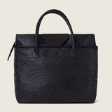 Alessia Large Tote in black ostrich with the flap up