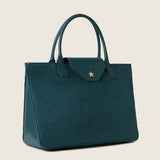 Alessia Large Tote in bottle green suede with gold star detail, three-quarter view