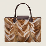 Back of the Alessia Large Tote in multicolor fox fur with the top panel zipped up