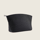 Blake Large Clutch in black ostrich, three-quarter view