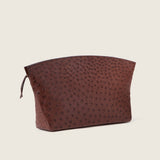 Blake Large Clutch in brown ostrich, three-quarter view