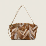 Blake Large Clutch in multicolor fox fur with its shoulder strap attached
