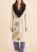 HAND EMBROIDERED ITALIAN CASHMERE COAT W/DETACHABLE RUSSIAN SABLE COLLAR