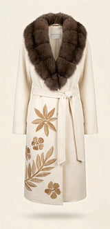 HAND EMBROIDERED ITALIAN CASHMERE COAT W/DETACHABLE RUSSIAN SABLE COLLAR
