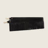 Fringe Shoulder Strap in black nappa leather laid flat