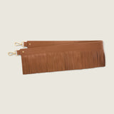 Fringe Shoulder Strap in chocolate nappa leather laid flat