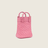 Lola Mini Shopper in pink ostrich, three-quarter view