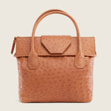 Lucille Mini Tote in tan ostrich with the flap up