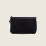 Detachable black suede cosmetic pouch from the Maverick Weekender