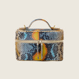 Front view of the Mia Vanity Bag in desert sky python