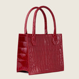 Molly Mini Book Tote in cherry red alligator, three-quarter view