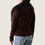 LAYLA SUEDE COAT WITH DETACHABLE TIBETAN LAMB COLLAR