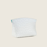 Taylor Mini Clutch in white ostrich, three-quarter view