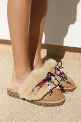 CARRIE NAVY SHEARLING MULE