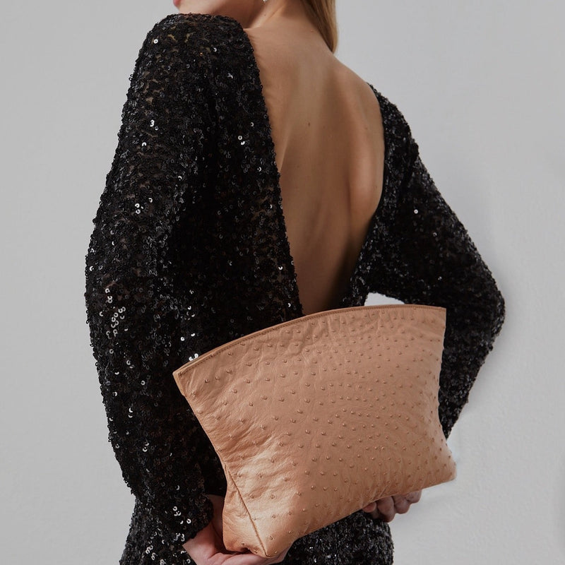 Blake Oversized Champagne Ostrich Clutch