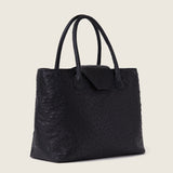 Alessia Large Tote in black ostrich, three-quarter view