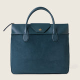 Alessia Large Tote in bottle green suede with the flap up