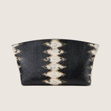 Front view of the Blake Large Clutch in black and brown python-embossed leather