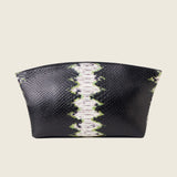 Front view of the Blake Large Clutch in black and lime python-embossed leather