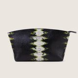 Back view of the Blake Large Clutch in black and lime python-embossed leather