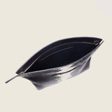 Blake Large Clutch in black and lime python-embossed leather unzipped to show the dark interior lining