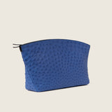 Blake Large Clutch in blue ostrich, three-quarter view