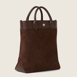 Gisele Large Shopper in brown suede with gold star detail, three-quarter view