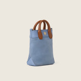 Lola Mini Shopper in blue suede, three-quarter view