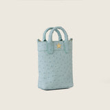 Lola Mini Shopper in light blue ostrich with star logo, three-quarter view