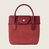Lucille Mini Tote in begonia suede with the flap up