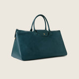 Maverick Weekender in bottle green suede, three-quarter view