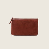 Detachable cognac suede cosmetic pouch from the Maverick Weekender
