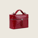 Mia Vanity Bag in cherry red alligator, three-quarter view
