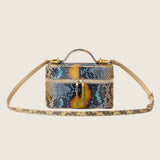 Mia Vanity Bag in desert sky python with its shoulder strap attached