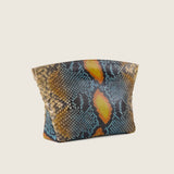 Stevie Medium Clutch in desert sky python, three-quarter view