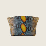 Front view of the Stevie Medium Clutch in desert sky python