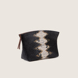 Taylor Mini Clutch in black and camel python-embossed leather, three-quarter view