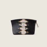 Back view of the Taylor Mini Clutch in black and camel python-embossed leather