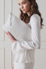 Blake  Oversized White Ostrich Clutch