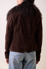 SUEDE COAT WITH DETACHABLE TIBETAN LAMB COLLAR