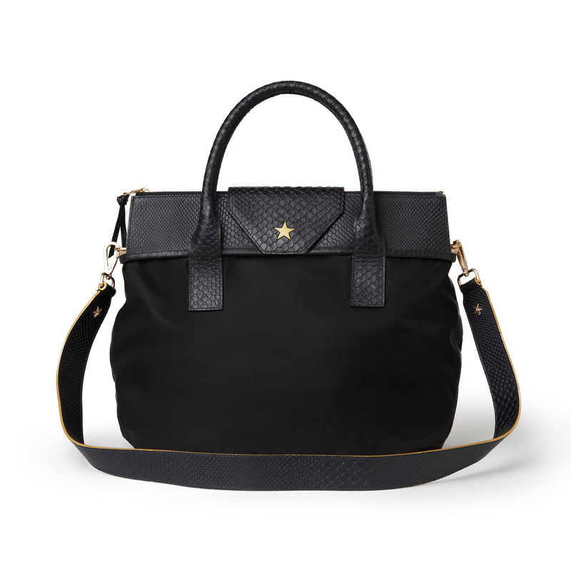 black embossed tote