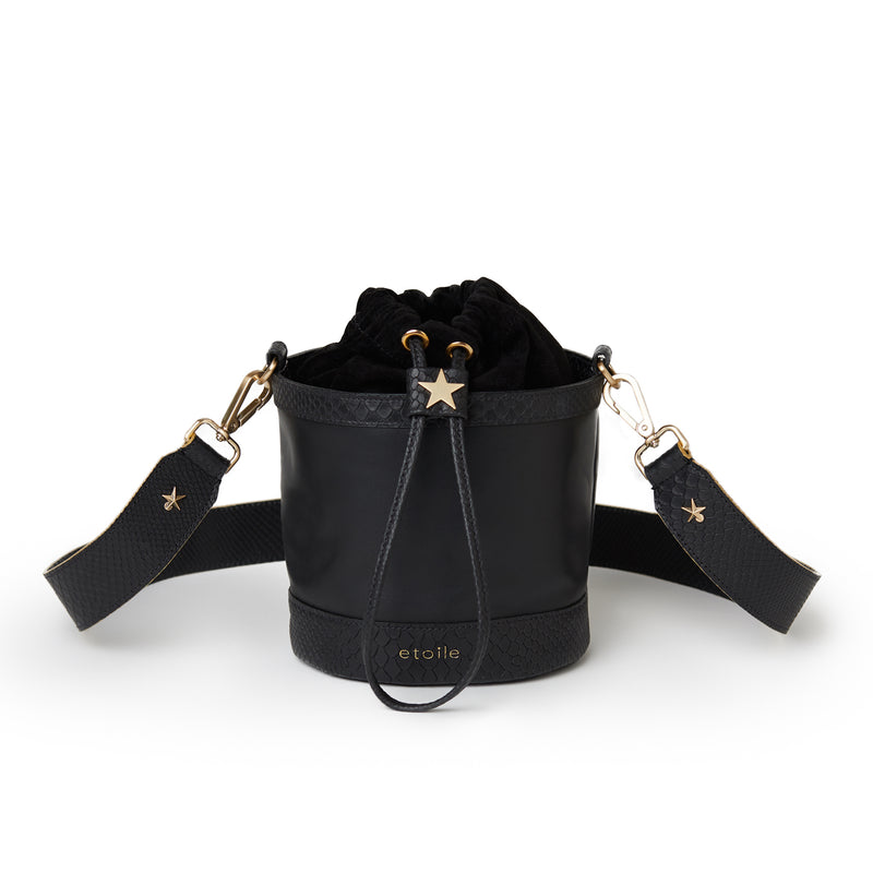Natalie Black/Black Boa Bucket Bag
