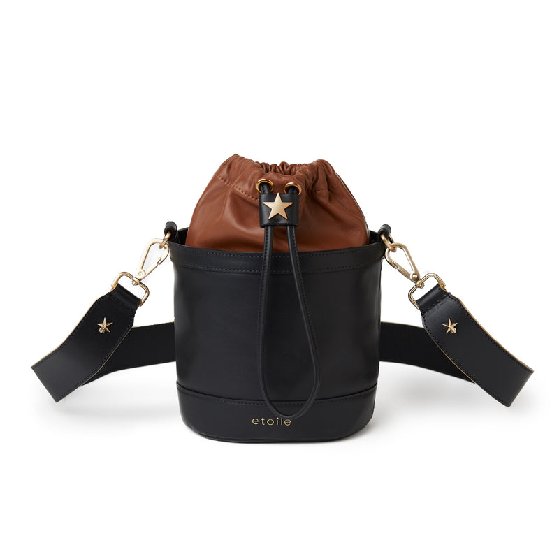 Natalie Black/Cognac Bucket Bag
